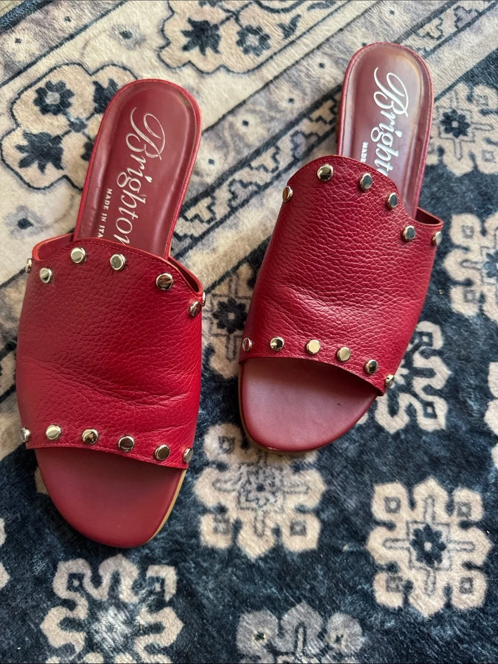 Brighton made in Italy Red Leather Stud Slide Mules - Picture 11 of 11